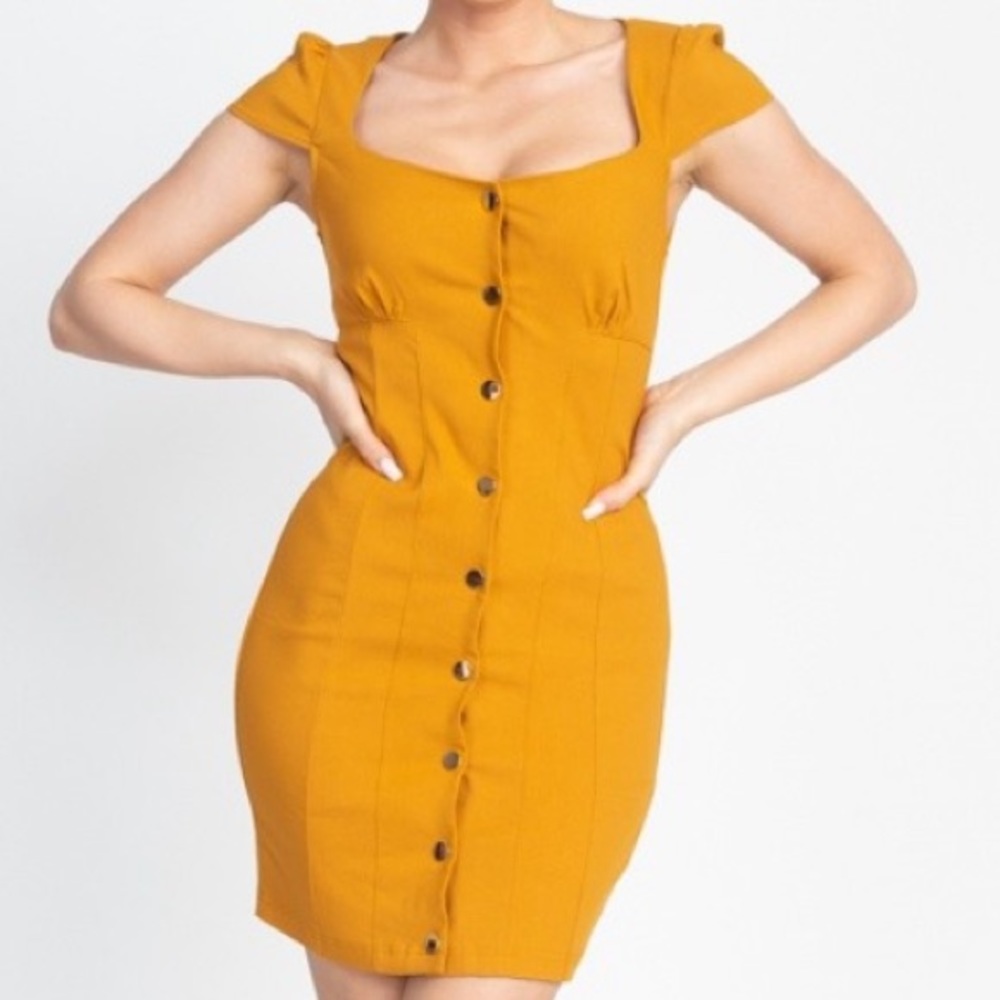 Mustard button down mini dress